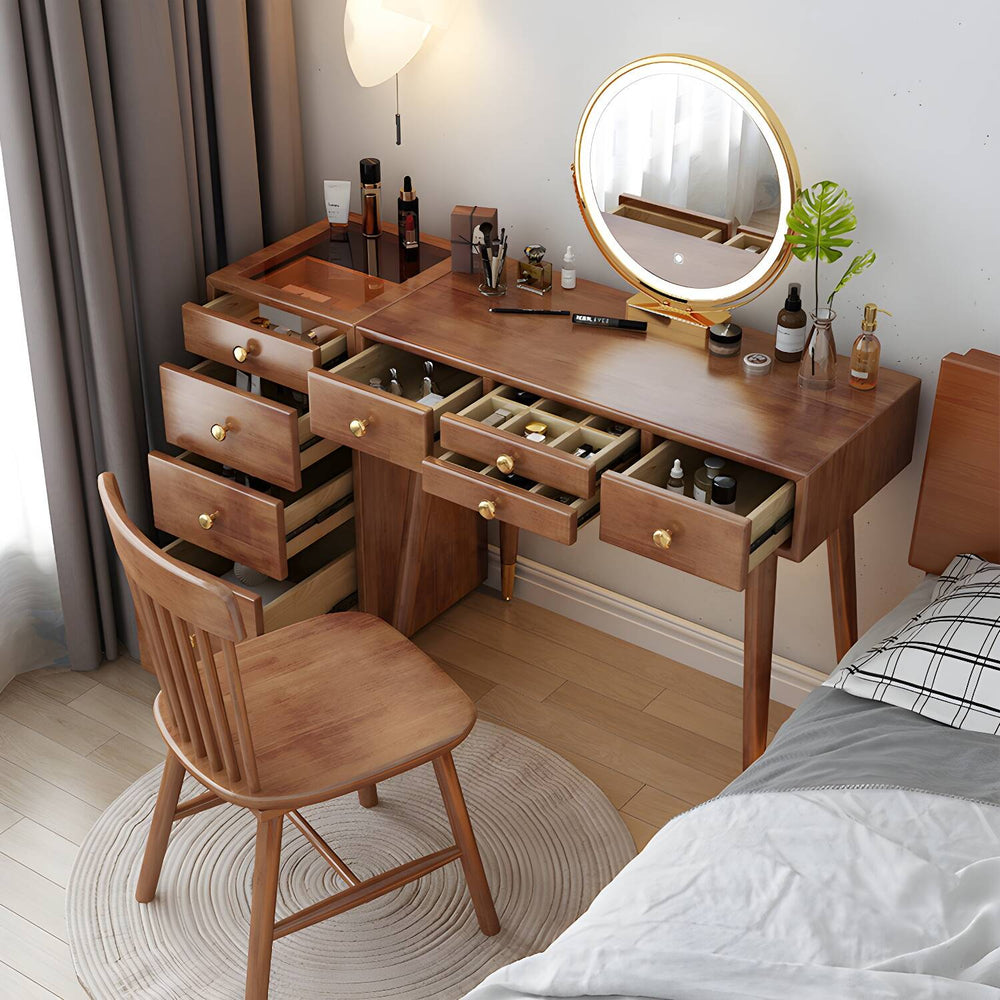 Dressing Table with Drawers Solid Wood Makeup Counter - Wooden Bazar