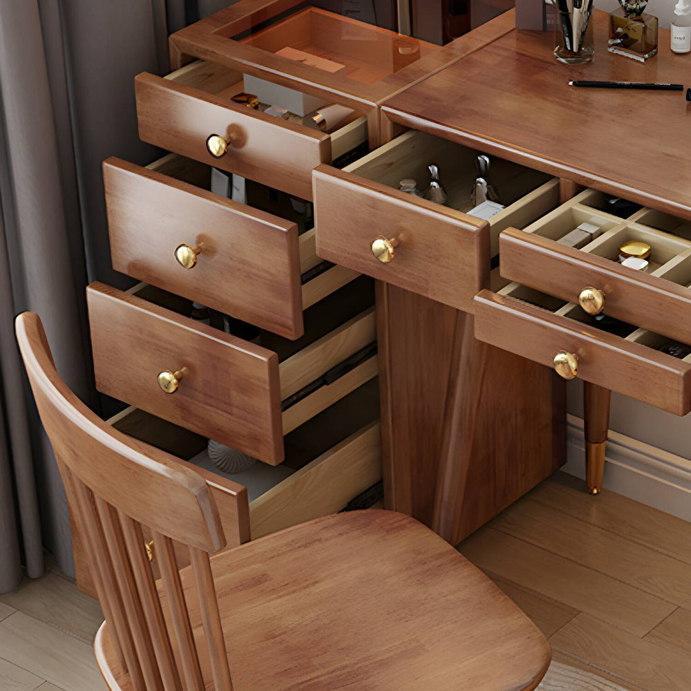 Dressing Table with Drawers Solid Wood Makeup Counter - Wooden Bazar