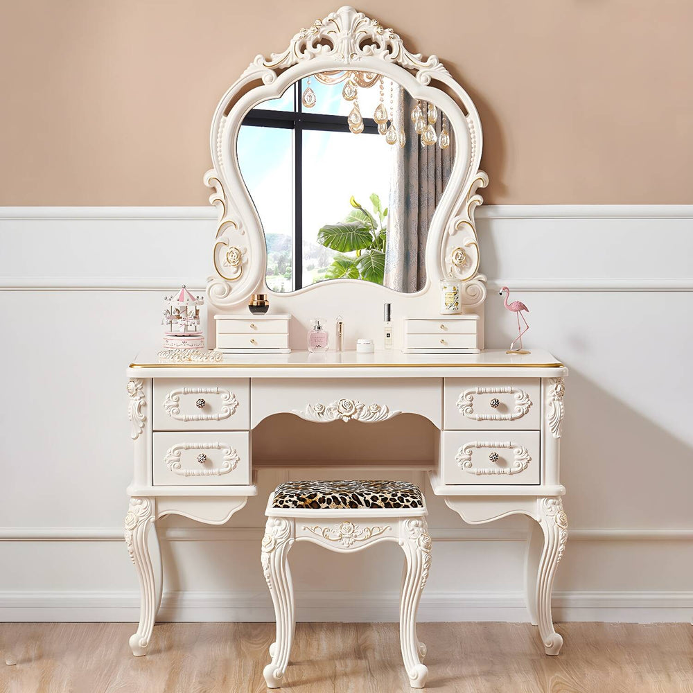 Wood Vanity Dressing Table with Drawers - Wooden Bazar
