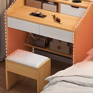Bedroom Push-Pull Floor Vanity No Built-in Dressing Table with Tabletop Storage and Vanity Table Top