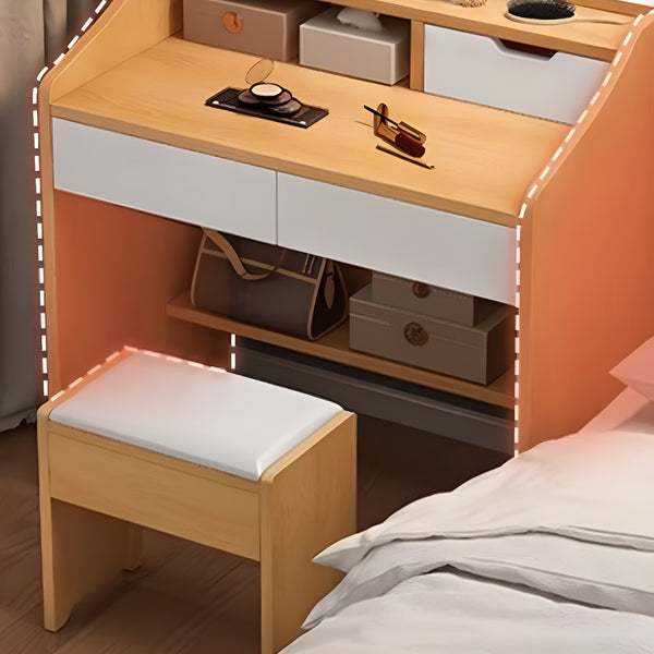 Bedroom Push-Pull Floor Vanity No Built-in Dressing Table with Tabletop Storage and Vanity Table Top