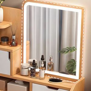 Bedroom Push-Pull Floor Vanity No Built-in Dressing Table with Tabletop Storage and Vanity Table Top