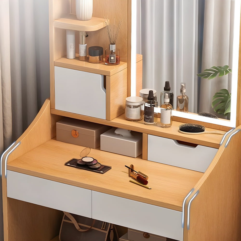 Bedroom Push-Pull Floor Vanity No Built-in Dressing Table with Tabletop Storage and Vanity Table Top
