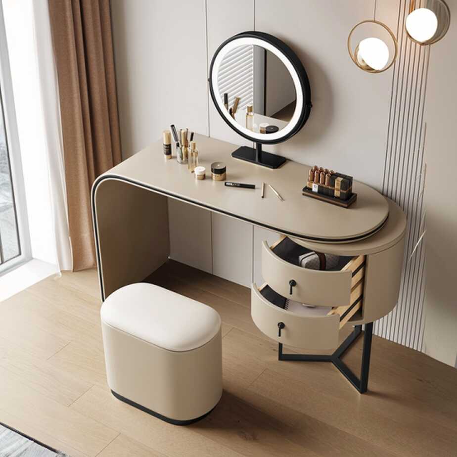 Jokki LED Vanity Table with Push-Pull Drawers & Adjustable Lighting