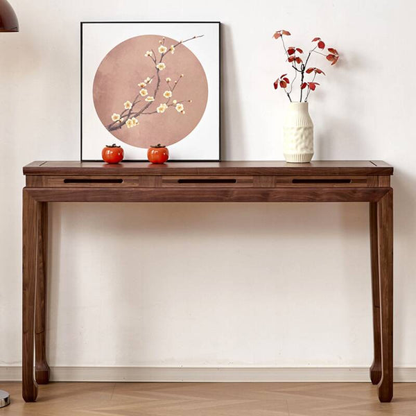 47.2" Mid Century Modern Console Table Walnut Solid Wood Entryway Table with 4 Legs - Wooden Bazar