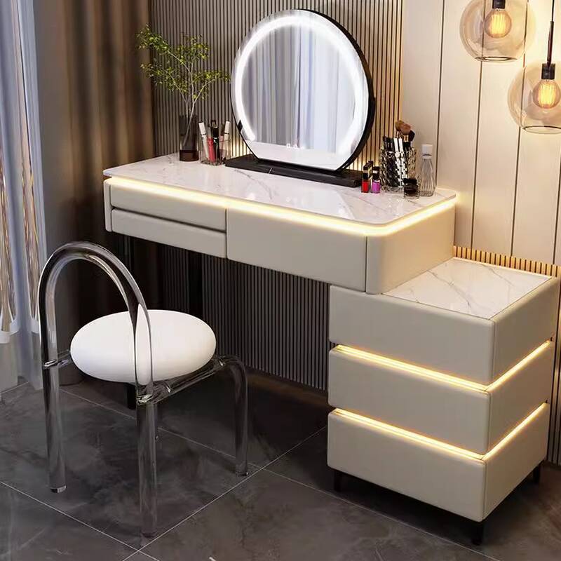 Modern Style Rubber Wood Vanity Table with 6 Drawers Dressing Table