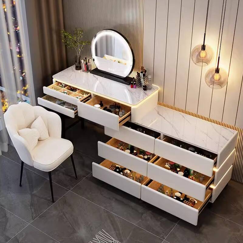 Modern Style Rubber Wood Vanity Table with 6 Drawers Dressing Table