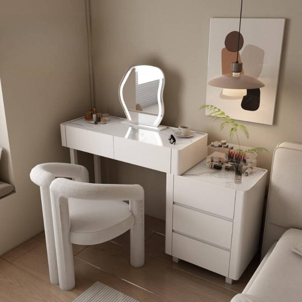 Bedroom Push-Pull Floor Vanity No Built-in Dressing Table with Tabletop Storage and Vanity Table Top