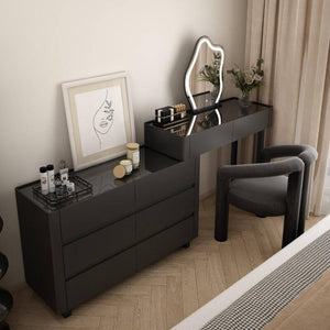 Bedroom Push-Pull Floor Vanity No Built-in Dressing Table with Tabletop Storage and Vanity Table Top
