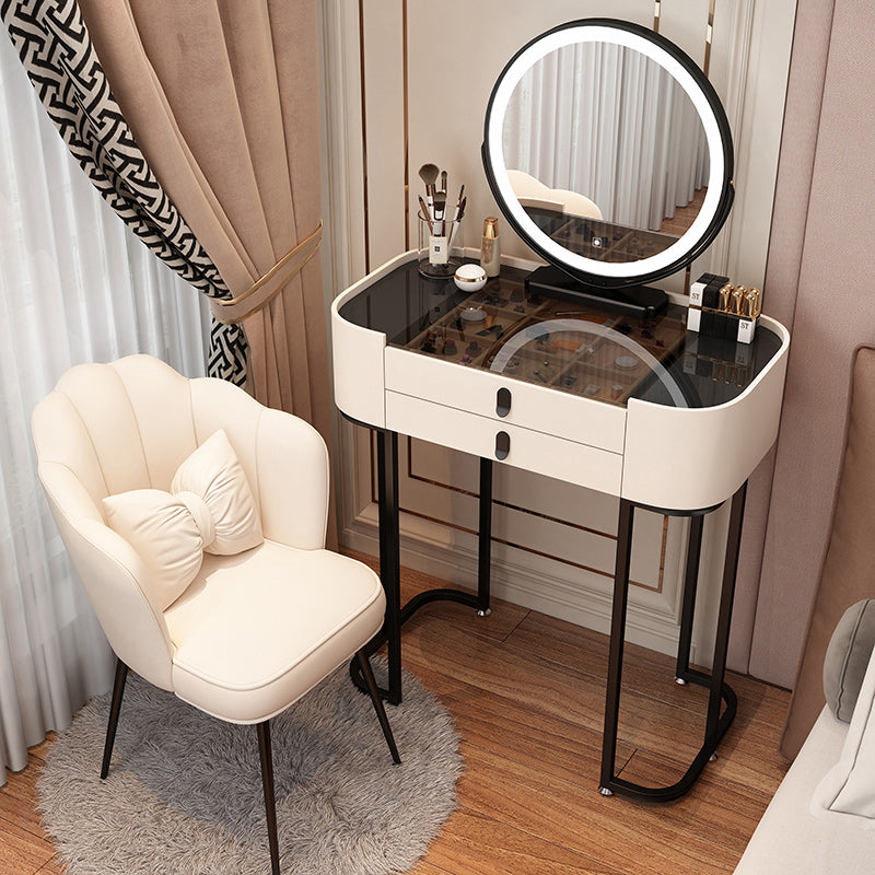 Multi-Purpose Vanity Set with LED Lighting, Dividers, Push-Pull Functionality, and Adjustable Brightness, Design Makeup Vanity & Stool & Mirror