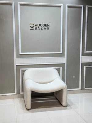 Wooden Bazar Modern White Boucle Accent Chair Lounge & Chair