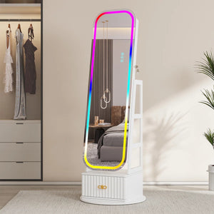 Jewelry Armoire with Full-Length Mirror, RGB Lights & Swivel Base  Wooden Bazar