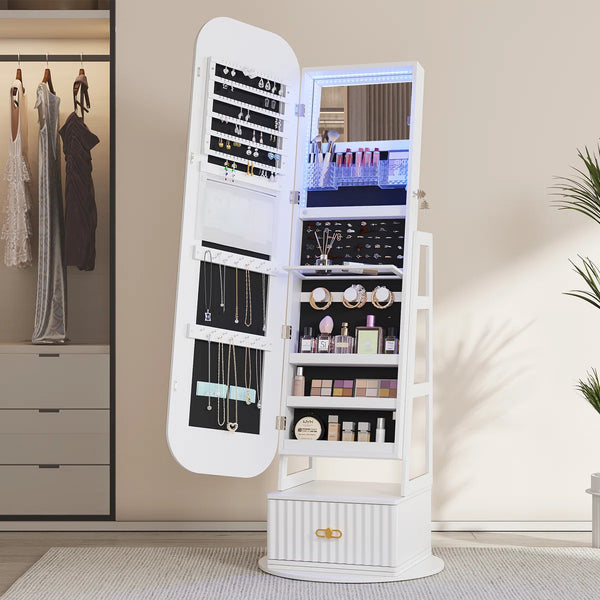 Jewelry Armoire with Full-Length Mirror, RGB Lights & Swivel Base  Wooden Bazar