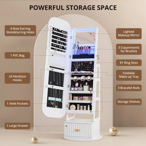 Jewelry Armoire with Full-Length Mirror, RGB Lights & Swivel Base  Wooden Bazar
