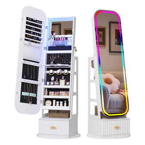 Jewelry Armoire with Full-Length Mirror, RGB Lights & Swivel Base  Wooden Bazar