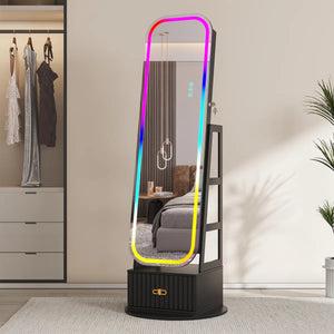 Jewelry Armoire with Full-Length Mirror, RGB Lights & Swivel Base  Wooden Bazar