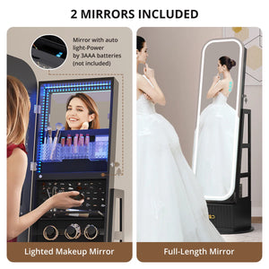 Jewelry Armoire with Full-Length Mirror, RGB Lights & Swivel Base  Wooden Bazar