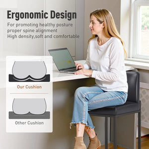 24" Modern Upholstered Kitchen Counter Stool with Black Metal Sled Base & Brown Faux Leather (Set of 2)  Wooden Bazar