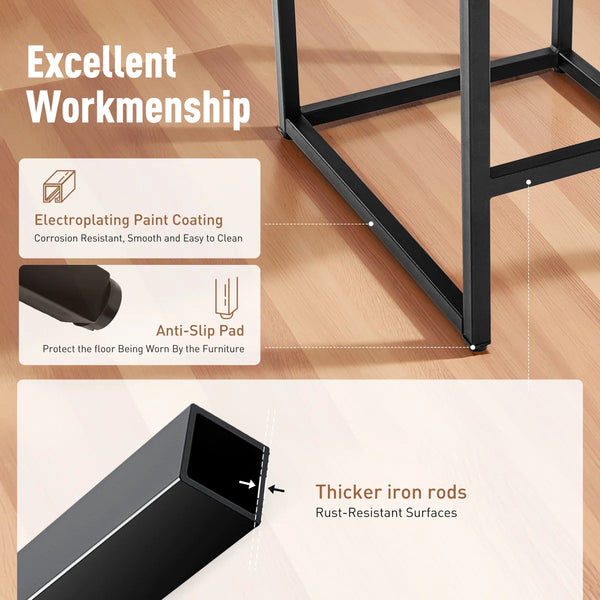 24" Modern Upholstered Kitchen Counter Stool with Black Metal Sled Base & Brown Faux Leather (Set of 2)  Wooden Bazar