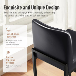24" Modern Upholstered Kitchen Counter Stool with Black Metal Sled Base & Brown Faux Leather (Set of 2)  Wooden Bazar