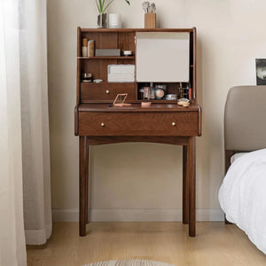 25.2"W Small Solid Wood Vanity Desk with Reversable Mirror & 2 Storage Drawers  Wooden  Bazar