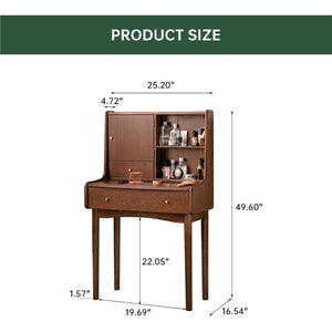 25.2"W Small Solid Wood Vanity Desk with Reversable Mirror & 2 Storage Drawers  Wooden  Bazar