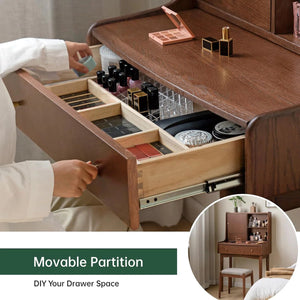 25.2"W Small Solid Wood Vanity Desk with Reversable Mirror & 2 Storage Drawers  Wooden  Bazar