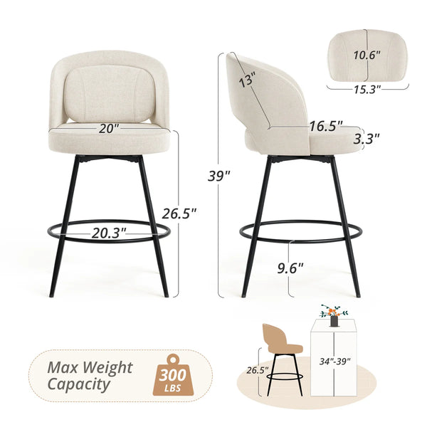 26" H Swivel Counter Stool with Metal Frame  Wooden Bazar