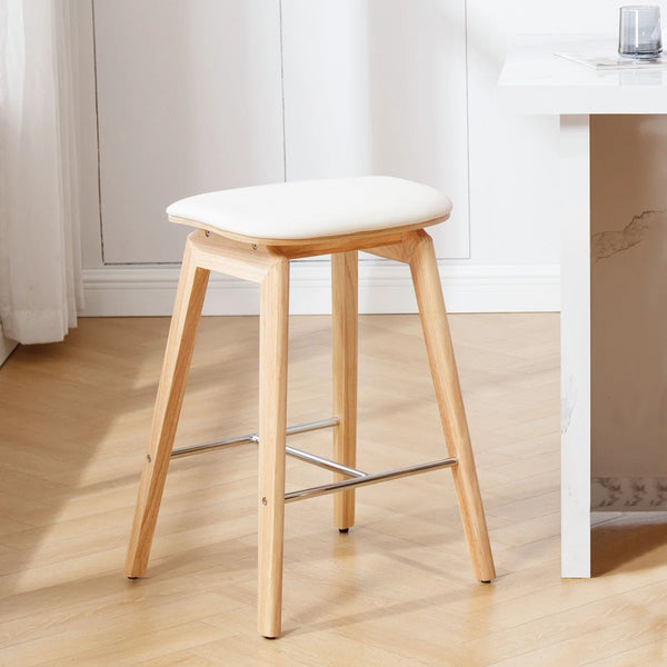 26" Solid Wood Backless Bar Stools, Set of 1 Saddle Counter Height Barstools  Wooden bazar
