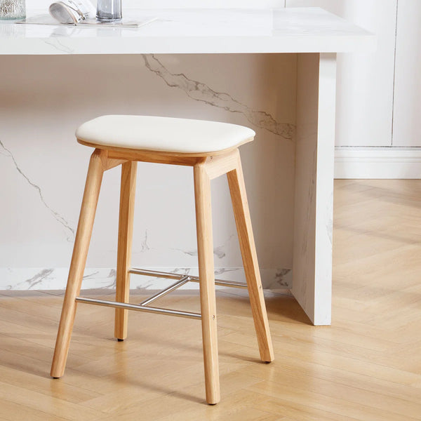 26" Solid Wood Backless Bar Stools, Set of 1 Saddle Counter Height Barstools  Wooden bazar
