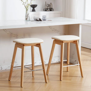 26" Solid Wood Backless Bar Stools, Set of 1 Saddle Counter Height Barstools  Wooden bazar