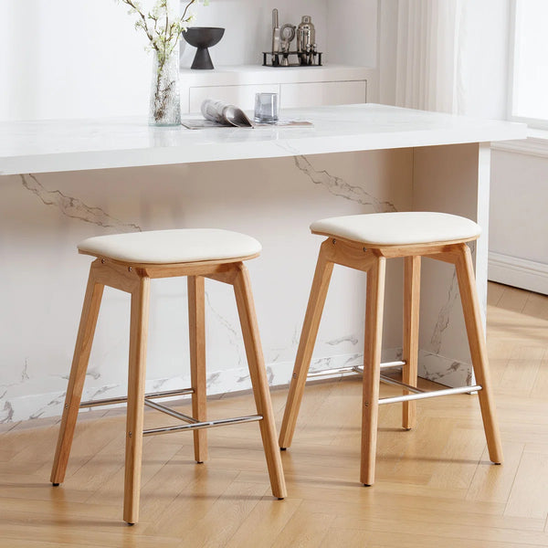 26" Solid Wood Backless Bar Stools, Set of 1 Saddle Counter Height Barstools  Wooden bazar