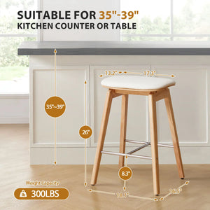 26" Solid Wood Backless Bar Stools, Set of 1 Saddle Counter Height Barstools  Wooden bazar