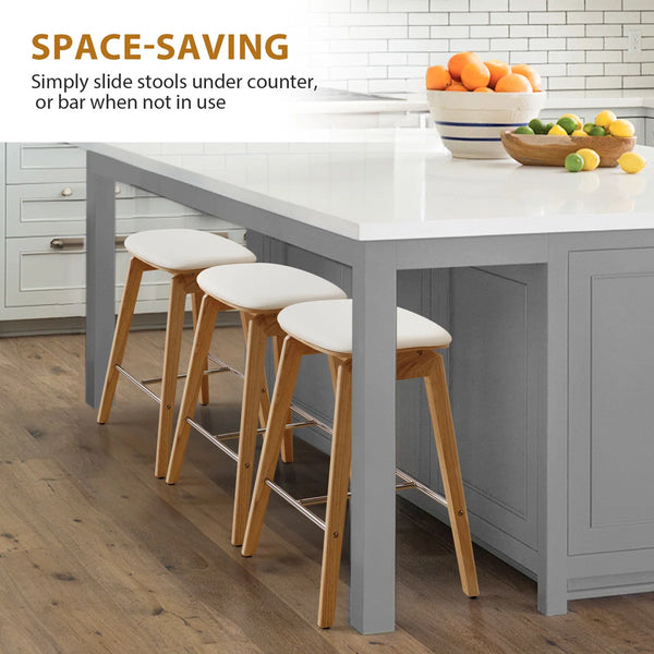 26" Solid Wood Backless Bar Stools, Set of 1 Saddle Counter Height Barstools  Wooden bazar