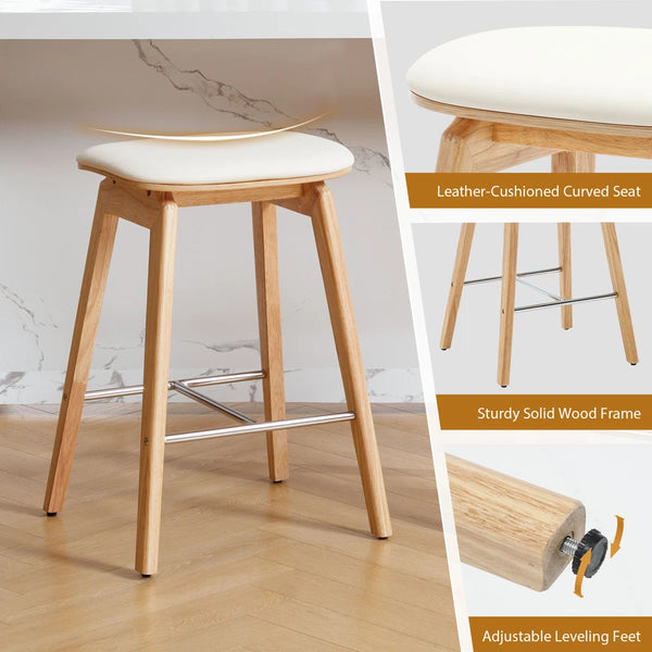 26" Solid Wood Backless Bar Stools, Set of 1 Saddle Counter Height Barstools  Wooden bazar