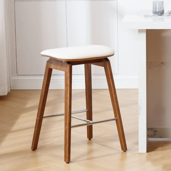 26" Solid Wood Backless Bar Stools, Set of 1 Saddle Counter Height Barstools  Wooden bazar