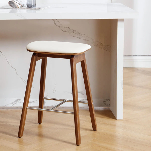 26" Solid Wood Backless Bar Stools, Set of 1 Saddle Counter Height Barstools  Wooden bazar
