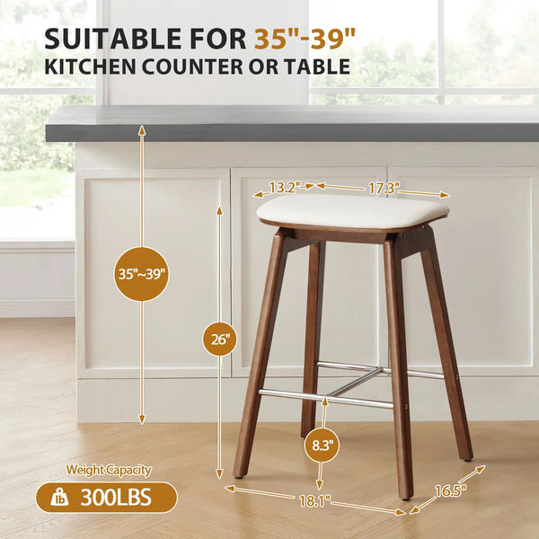 26" Solid Wood Backless Bar Stools, Set of 1 Saddle Counter Height Barstools  Wooden bazar