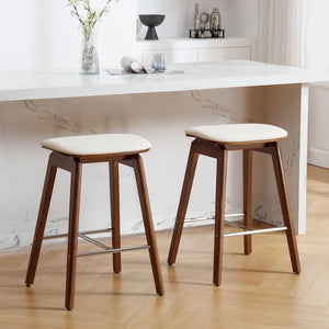 26" Solid Wood Backless Bar Stools, Set of 1 Saddle Counter Height Barstools  Wooden bazar