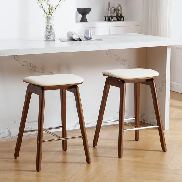 26" Solid Wood Backless Bar Stools, Set of 1 Saddle Counter Height Barstools  Wooden bazar