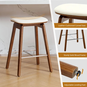 26" Solid Wood Backless Bar Stools, Set of 1 Saddle Counter Height Barstools  Wooden bazar