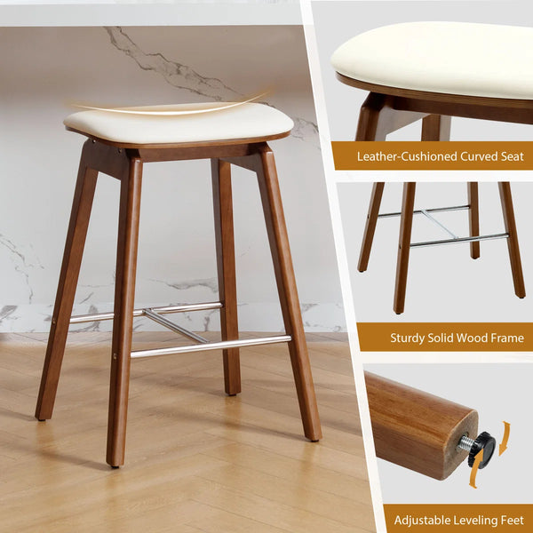 26" Solid Wood Backless Bar Stools, Set of 1 Saddle Counter Height Barstools  Wooden bazar