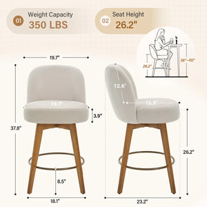 26" Swivel Upholstered Counter Stool with Solid Wood Frame and Mid Back (Set of 2)  Wooden Bazar