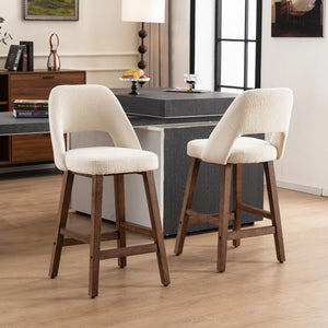 Mid-Century Modern Armless Upholstered Counter Stool (Set of 2)  Wooden Bazar