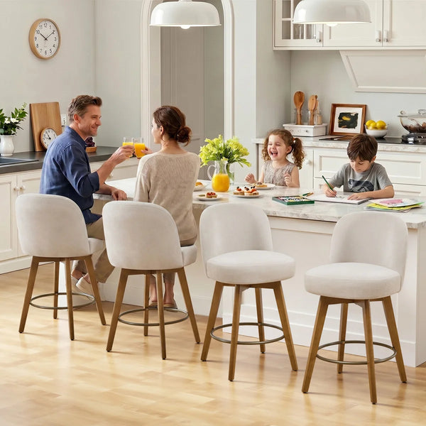 26" Swivel Upholstered Counter Stool with Solid Wood Frame and Mid Back (Set of 2)  Wooden Bazar