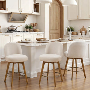 26" Swivel Upholstered Counter Stool with Solid Wood Frame and Mid Back (Set of 2)  Wooden Bazar