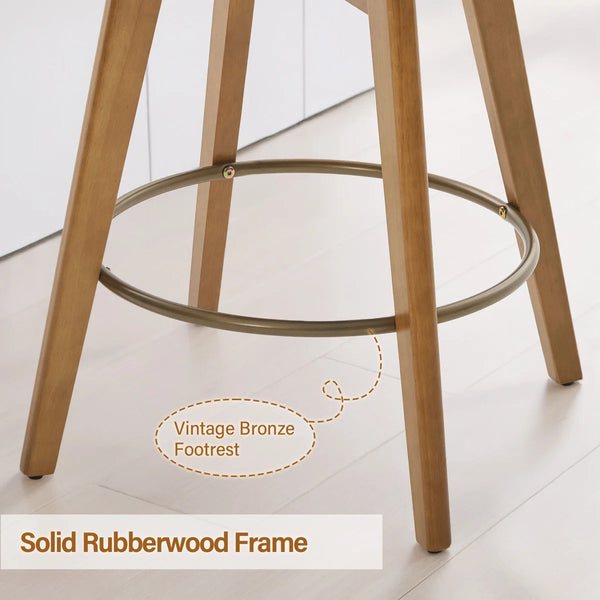 26" Swivel Upholstered Counter Stool with Solid Wood Frame and Mid Back (Set of 2)  Wooden Bazar