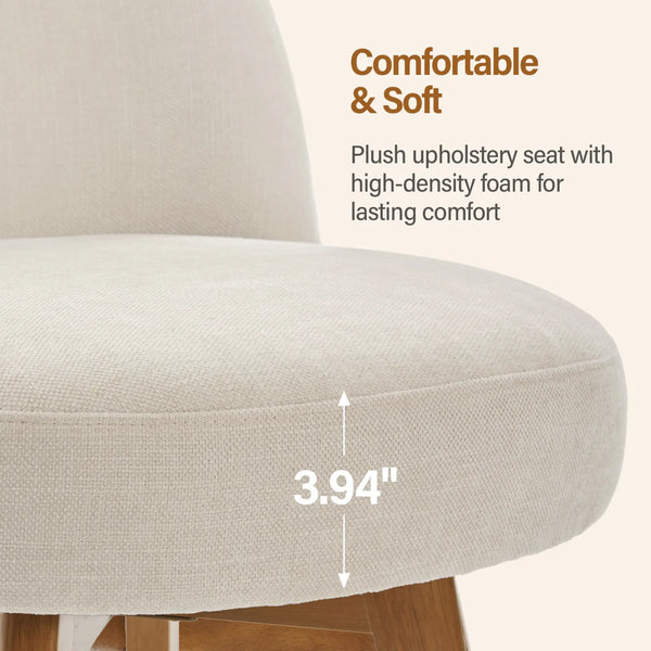 26" Swivel Upholstered Counter Stool with Solid Wood Frame and Mid Back (Set of 2)  Wooden Bazar