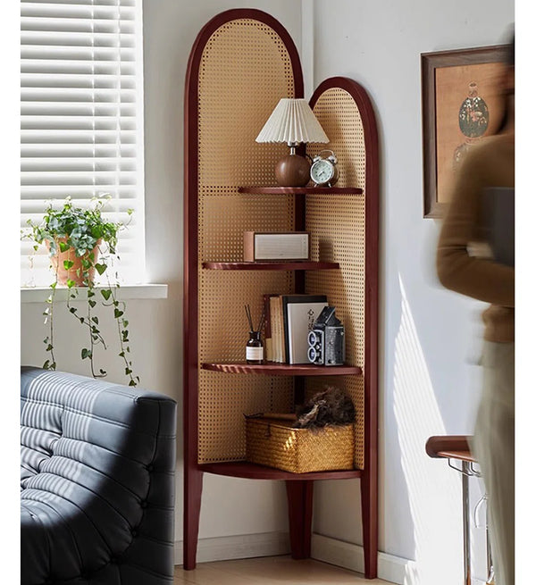 Panel Nut-Brown Solid Wood and Rattan Folding Room Divider  Wooden Bazar