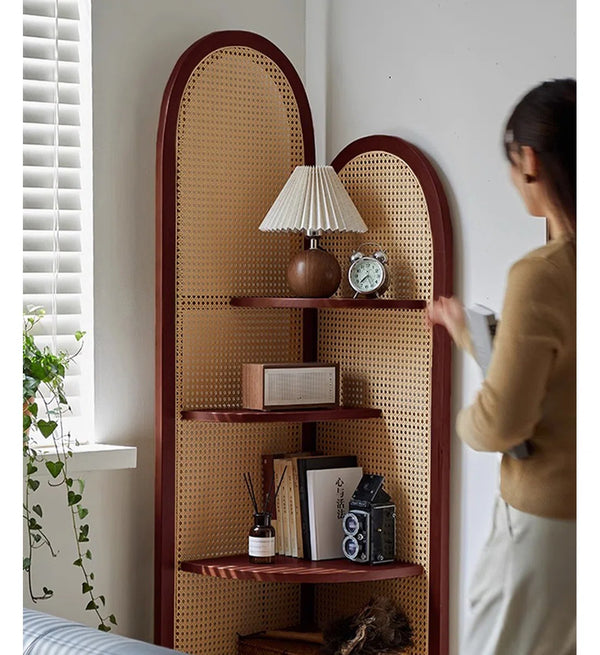Panel Nut-Brown Solid Wood and Rattan Folding Room Divider  Wooden Bazar